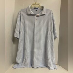 Peter Millar Crown Crafted Light Blue and White Striped Polo Golf